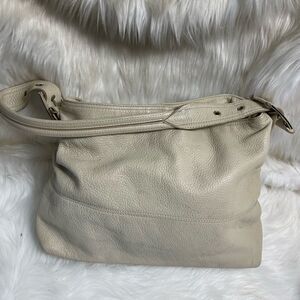 Alfani Pebble Leather Beige  Medium shoulder bag with silver tone hardwares